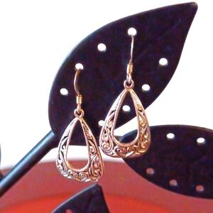 Womans 925 Silver Large Open Tear Drop Engraved Heart  Earrings